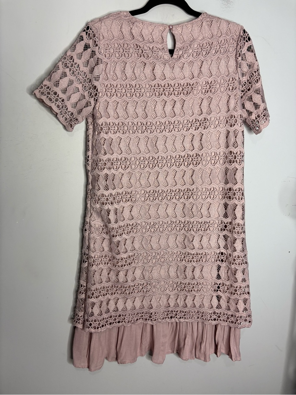 Orange Creek Mauve Lace Short Sleeve Layered Shift Midi Dress, size L - Picture 7 of 15